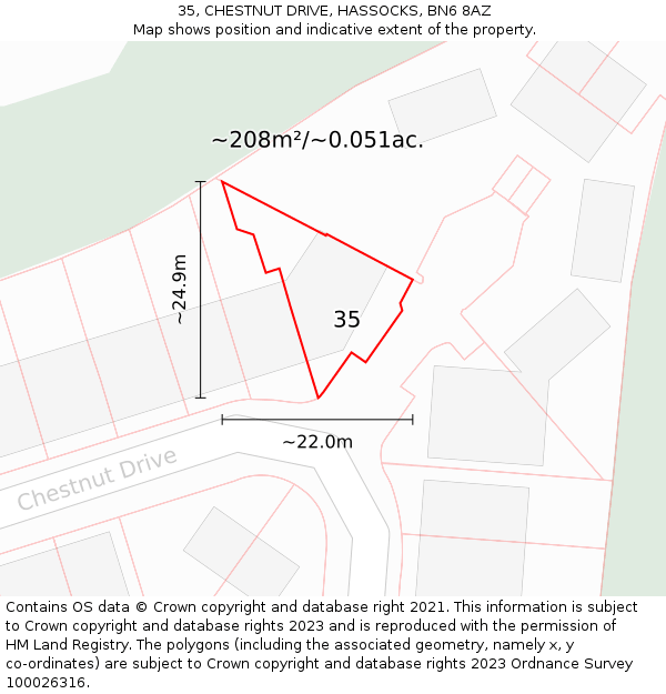 35, CHESTNUT DRIVE, HASSOCKS, BN6 8AZ: Plot and title map