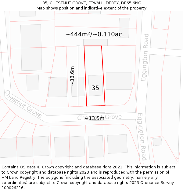 35, CHESTNUT GROVE, ETWALL, DERBY, DE65 6NG: Plot and title map