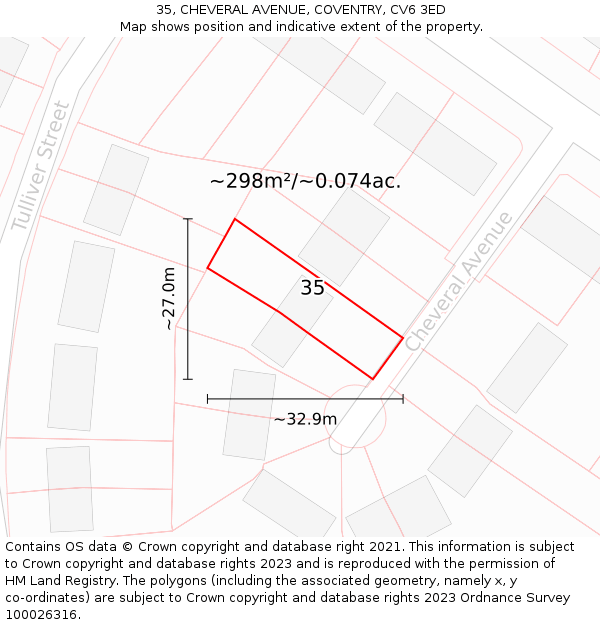 35, CHEVERAL AVENUE, COVENTRY, CV6 3ED: Plot and title map