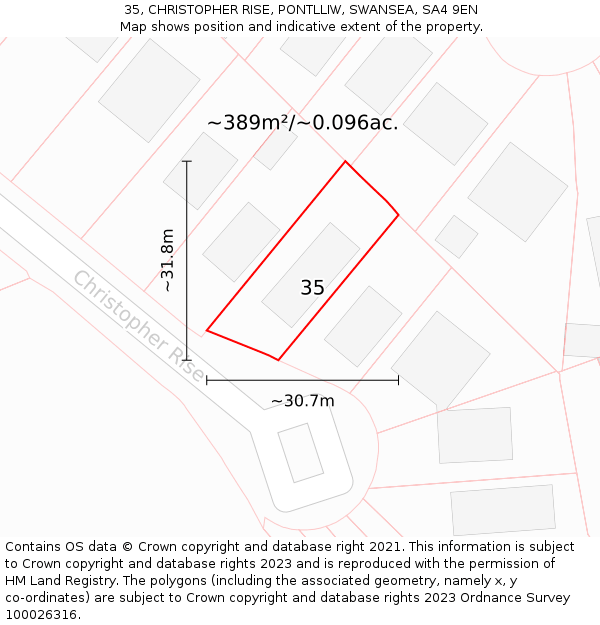 35, CHRISTOPHER RISE, PONTLLIW, SWANSEA, SA4 9EN: Plot and title map