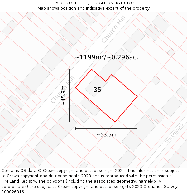 35, CHURCH HILL, LOUGHTON, IG10 1QP: Plot and title map