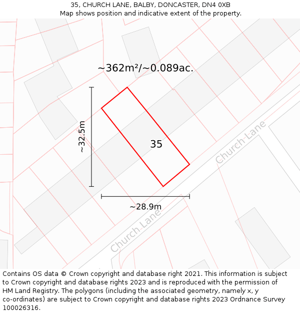 35, CHURCH LANE, BALBY, DONCASTER, DN4 0XB: Plot and title map