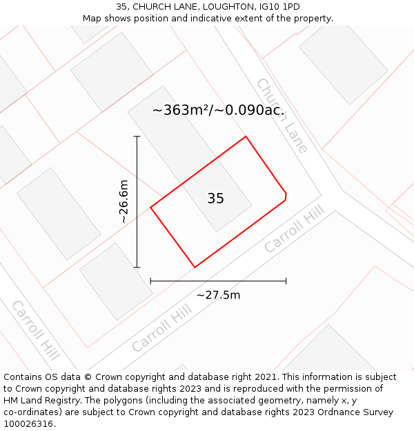 35, CHURCH LANE, LOUGHTON, IG10 1PD: Plot and title map