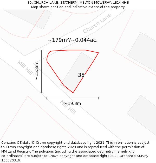 35, CHURCH LANE, STATHERN, MELTON MOWBRAY, LE14 4HB: Plot and title map