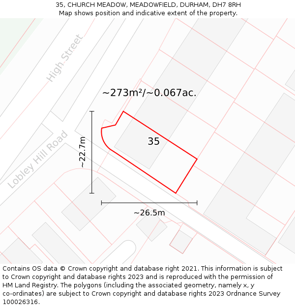 35, CHURCH MEADOW, MEADOWFIELD, DURHAM, DH7 8RH: Plot and title map