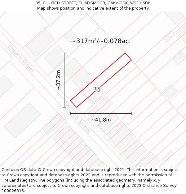 35, CHURCH STREET, CHADSMOOR, CANNOCK, WS11 6DN: Plot and title map