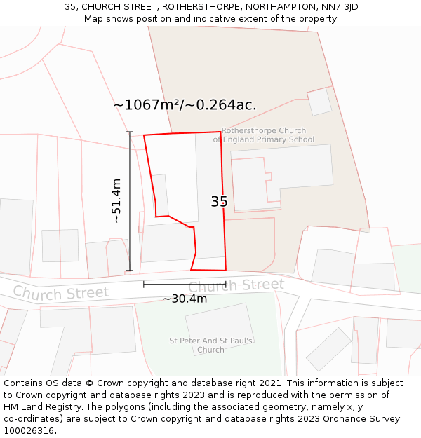 35, CHURCH STREET, ROTHERSTHORPE, NORTHAMPTON, NN7 3JD: Plot and title map
