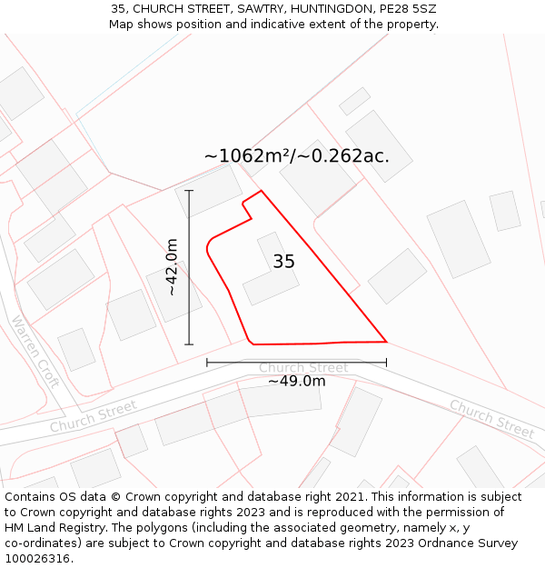 35, CHURCH STREET, SAWTRY, HUNTINGDON, PE28 5SZ: Plot and title map