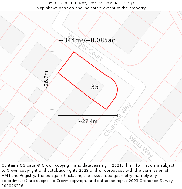 35, CHURCHILL WAY, FAVERSHAM, ME13 7QX: Plot and title map