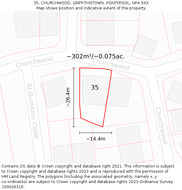 35, CHURCHWOOD, GRIFFITHSTOWN, PONTYPOOL, NP4 5SX: Plot and title map