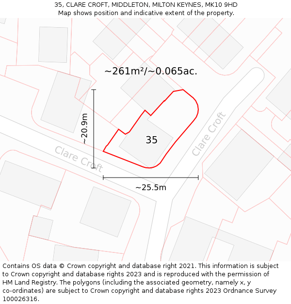 35, CLARE CROFT, MIDDLETON, MILTON KEYNES, MK10 9HD: Plot and title map