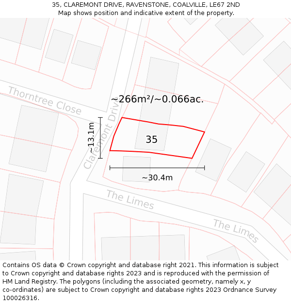 35, CLAREMONT DRIVE, RAVENSTONE, COALVILLE, LE67 2ND: Plot and title map