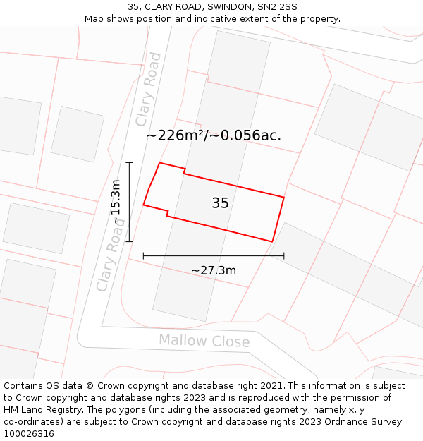 35, CLARY ROAD, SWINDON, SN2 2SS: Plot and title map