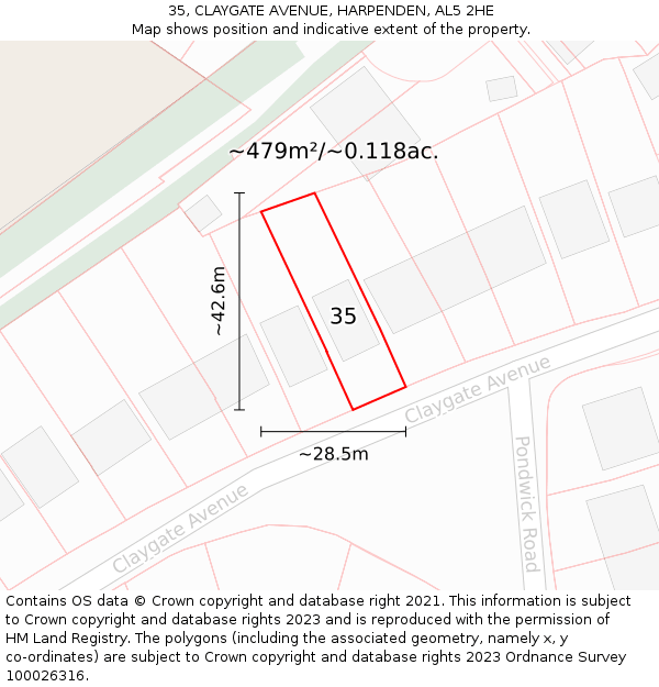 35, CLAYGATE AVENUE, HARPENDEN, AL5 2HE: Plot and title map