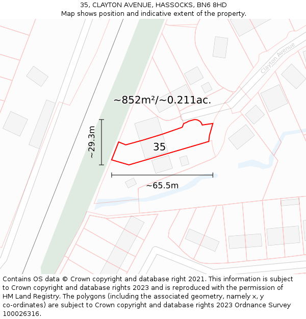 35, CLAYTON AVENUE, HASSOCKS, BN6 8HD: Plot and title map