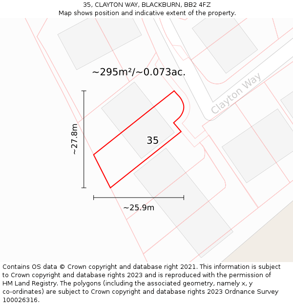 35, CLAYTON WAY, BLACKBURN, BB2 4FZ: Plot and title map