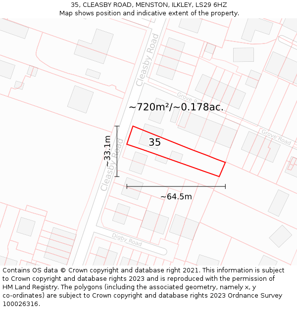 35, CLEASBY ROAD, MENSTON, ILKLEY, LS29 6HZ: Plot and title map