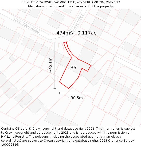 35, CLEE VIEW ROAD, WOMBOURNE, WOLVERHAMPTON, WV5 0BD: Plot and title map