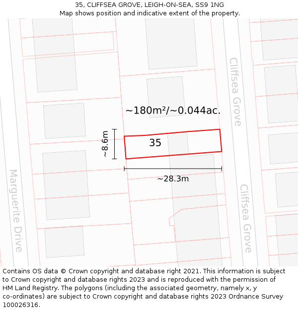 35, CLIFFSEA GROVE, LEIGH-ON-SEA, SS9 1NG: Plot and title map