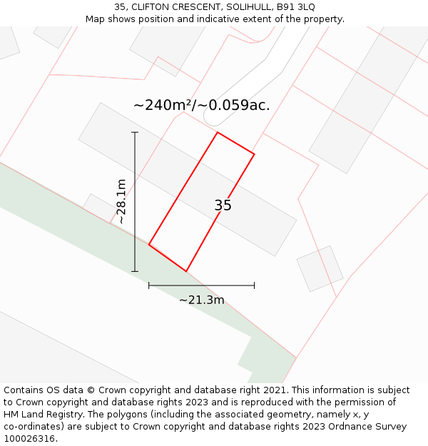 35, CLIFTON CRESCENT, SOLIHULL, B91 3LQ: Plot and title map