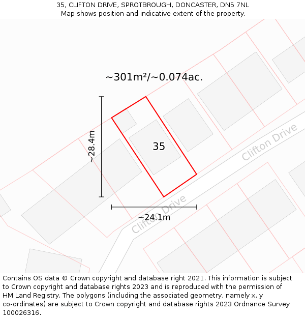 35, CLIFTON DRIVE, SPROTBROUGH, DONCASTER, DN5 7NL: Plot and title map