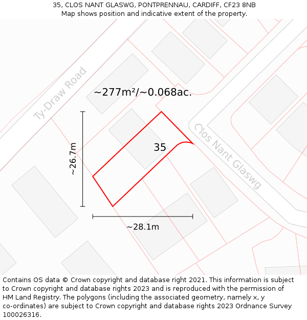 35, CLOS NANT GLASWG, PONTPRENNAU, CARDIFF, CF23 8NB: Plot and title map