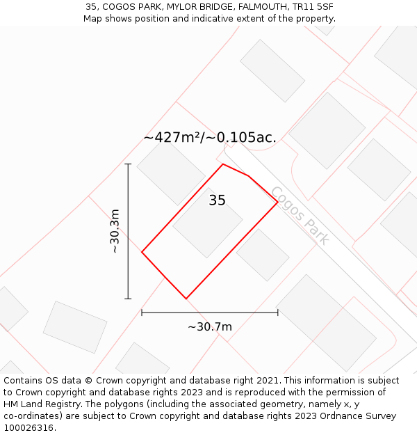 35, COGOS PARK, MYLOR BRIDGE, FALMOUTH, TR11 5SF: Plot and title map