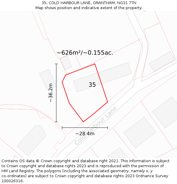 35, COLD HARBOUR LANE, GRANTHAM, NG31 7TN: Plot and title map