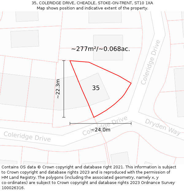 35, COLERIDGE DRIVE, CHEADLE, STOKE-ON-TRENT, ST10 1XA: Plot and title map