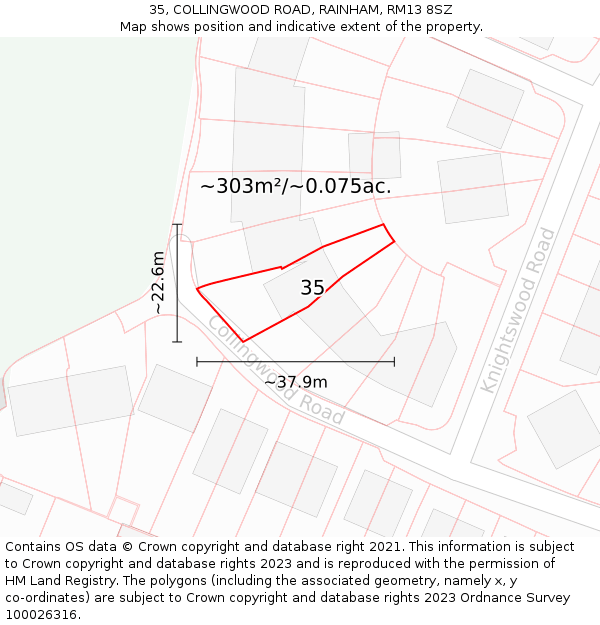 35, COLLINGWOOD ROAD, RAINHAM, RM13 8SZ: Plot and title map