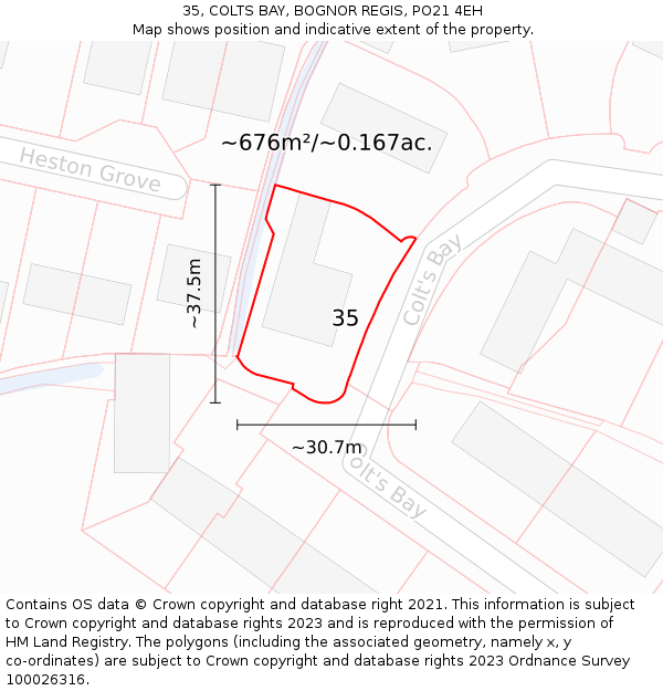 35, COLTS BAY, BOGNOR REGIS, PO21 4EH: Plot and title map