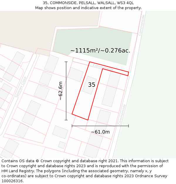 35, COMMONSIDE, PELSALL, WALSALL, WS3 4QL: Plot and title map