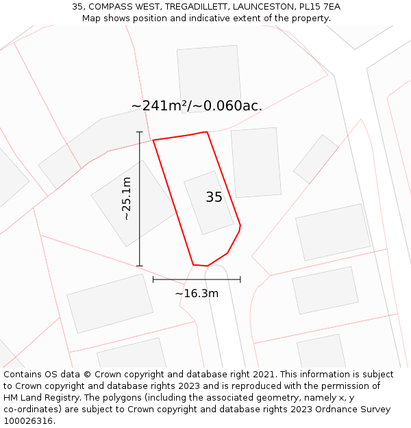 35, COMPASS WEST, TREGADILLETT, LAUNCESTON, PL15 7EA: Plot and title map