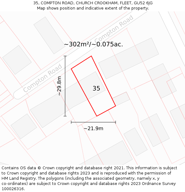 35, COMPTON ROAD, CHURCH CROOKHAM, FLEET, GU52 6JG: Plot and title map