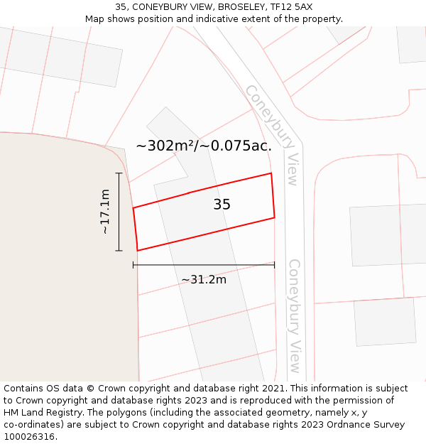 35, CONEYBURY VIEW, BROSELEY, TF12 5AX: Plot and title map