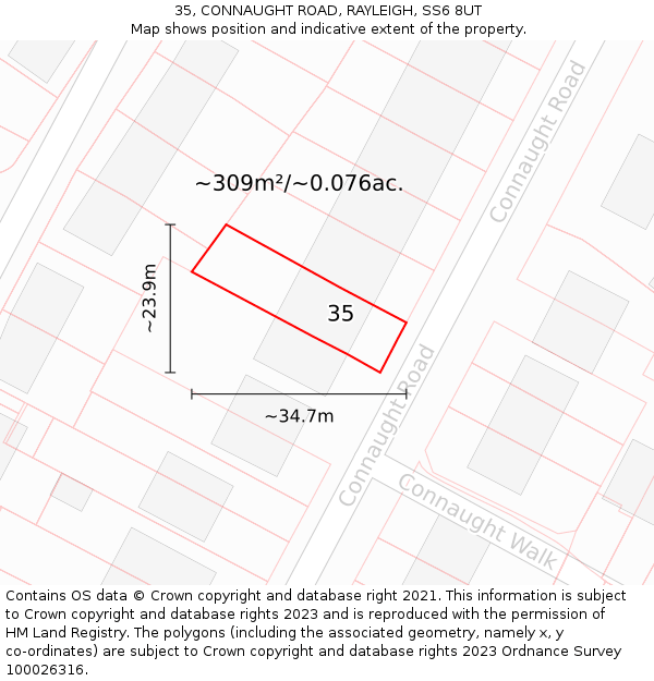 35, CONNAUGHT ROAD, RAYLEIGH, SS6 8UT: Plot and title map