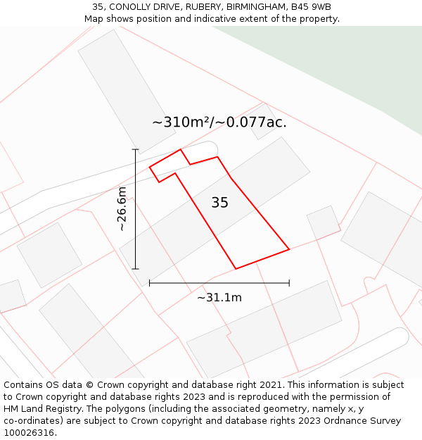 35, CONOLLY DRIVE, RUBERY, BIRMINGHAM, B45 9WB: Plot and title map