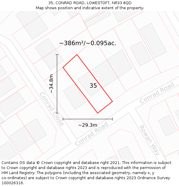 35, CONRAD ROAD, LOWESTOFT, NR33 8QD: Plot and title map