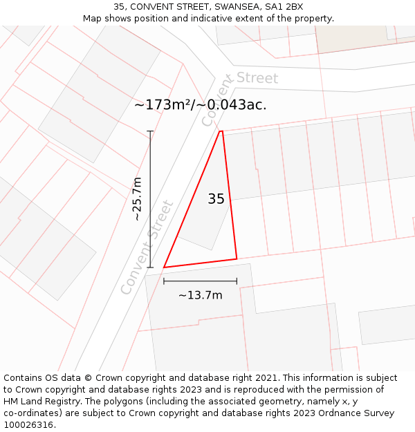 35, CONVENT STREET, SWANSEA, SA1 2BX: Plot and title map