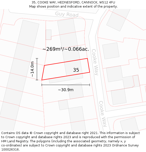 35, COOKE WAY, HEDNESFORD, CANNOCK, WS12 4FU: Plot and title map