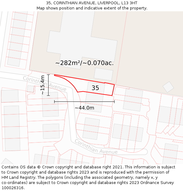 35, CORINTHIAN AVENUE, LIVERPOOL, L13 3HT: Plot and title map