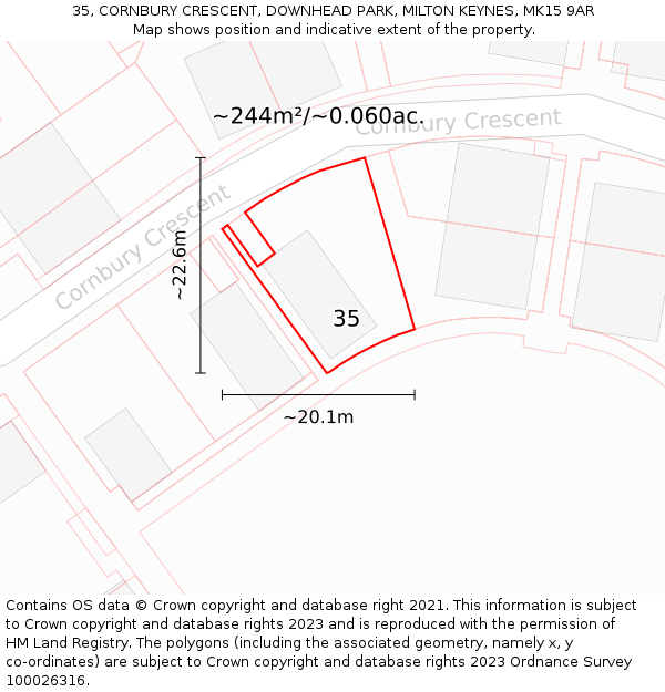 35, CORNBURY CRESCENT, DOWNHEAD PARK, MILTON KEYNES, MK15 9AR: Plot and title map