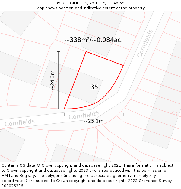 35, CORNFIELDS, YATELEY, GU46 6YT: Plot and title map