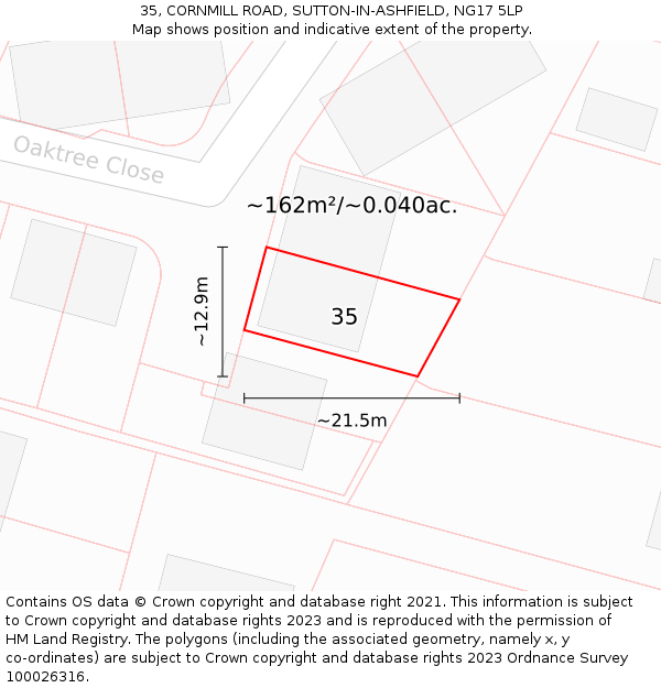 35, CORNMILL ROAD, SUTTON-IN-ASHFIELD, NG17 5LP: Plot and title map