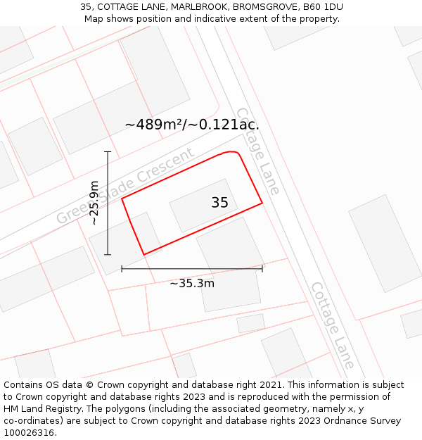 35, COTTAGE LANE, MARLBROOK, BROMSGROVE, B60 1DU: Plot and title map