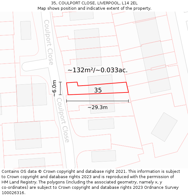 35, COULPORT CLOSE, LIVERPOOL, L14 2EL: Plot and title map