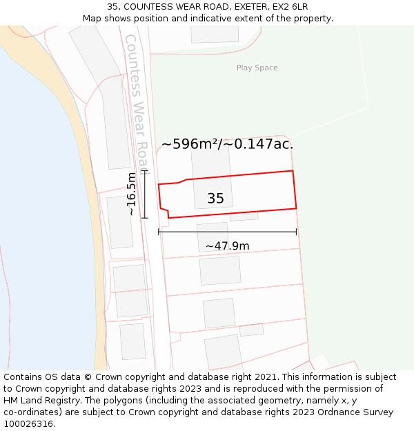 35, COUNTESS WEAR ROAD, EXETER, EX2 6LR: Plot and title map