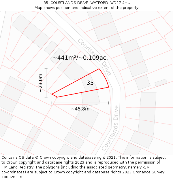 35, COURTLANDS DRIVE, WATFORD, WD17 4HU: Plot and title map