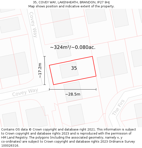 35, COVEY WAY, LAKENHEATH, BRANDON, IP27 9HJ: Plot and title map