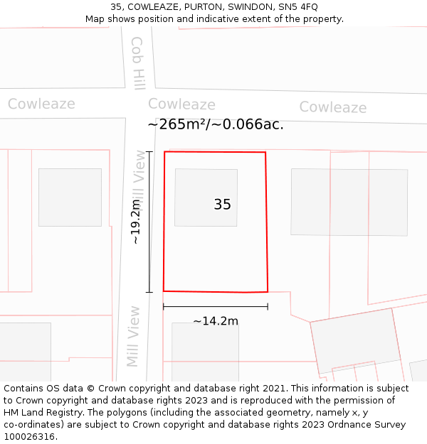 35, COWLEAZE, PURTON, SWINDON, SN5 4FQ: Plot and title map